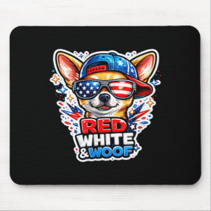 Funny red white and woof chihuahua dog patriotic mouse pad
