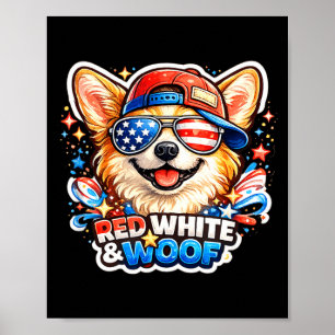 Funny red white and woof corgi dog patriotic usa poster
