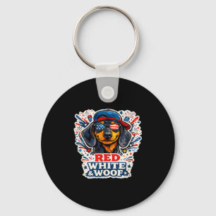 Funny red white and woof dachshund dog patriotic key ring
