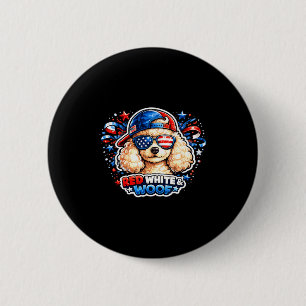 Funny red white and woof poodle dog patriotic usa  6 cm round badge