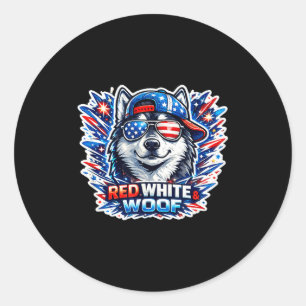 Funny red white and woof siberian husky dog classic round sticker