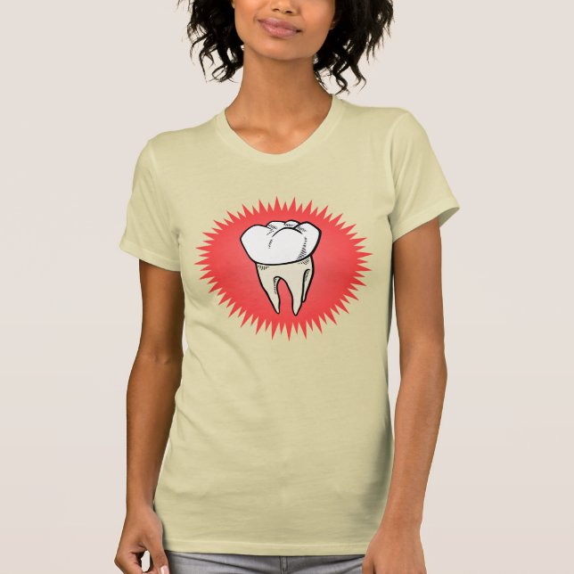 Funny Red White Beige Extracted Molar Starburst T-Shirt (Front)