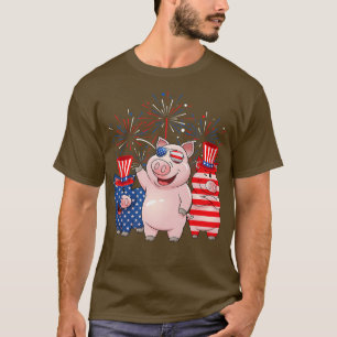 Funny Red White Blue Pig American Flag Farmer 4th  T-Shirt