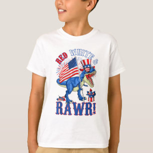 Funny Red White & Rawr T Rex USA Flag 4th Of July T-Shirt
