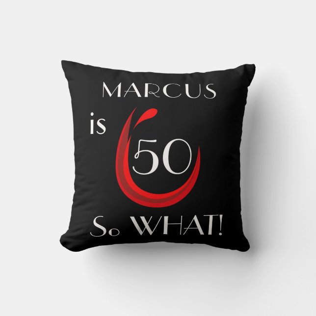 Funny Red Wine 50th Birthday Black Cushion (Front)