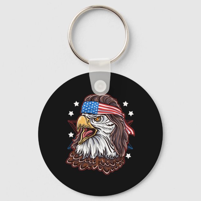 Funny Redneck 80s Patriotic Proud Mullet American  Key Ring (Front)