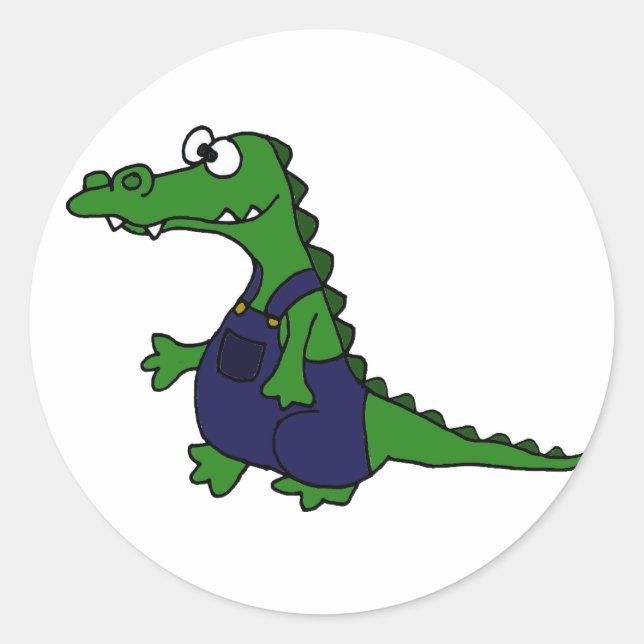 Funny Redneck Alligator in Overalls Classic Round Sticker (Front)