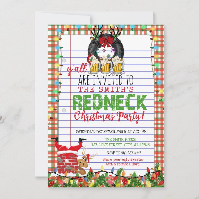 Funny Redneck Christmas Holiday Party Invitation (Front)