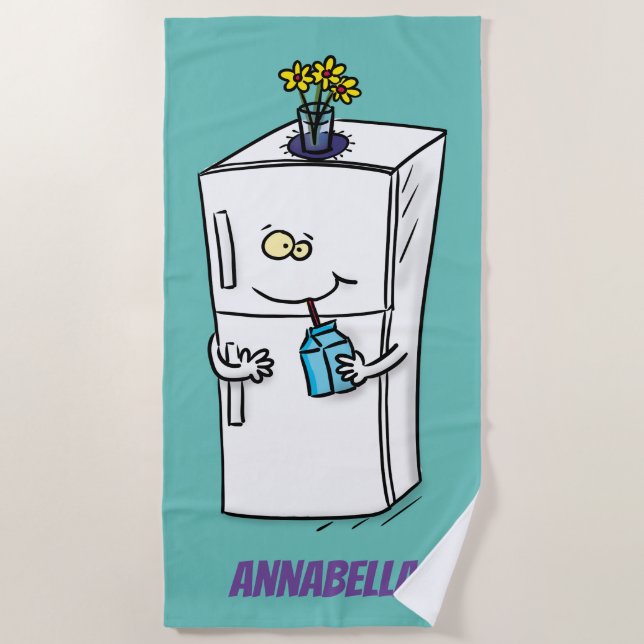 Funny refrigerator cartoon illustration beach towel (Front)