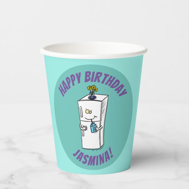 Funny refrigerator cartoon illustration paper cups (Front)
