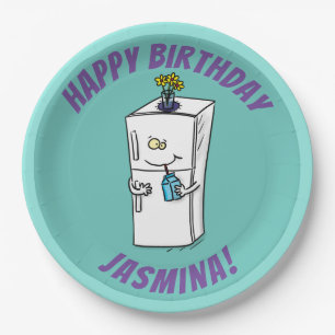 Funny refrigerator cartoon illustration paper plate