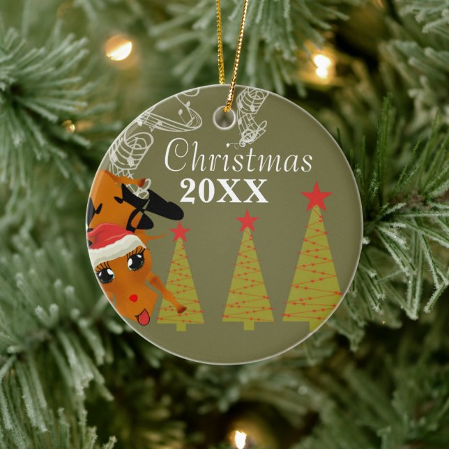 Funny Reindeer Christmas Couples Photo Ornament (Tree)