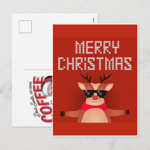 Funny Reindeer Christmas Greeting Cards, 2025 Holiday Postcard