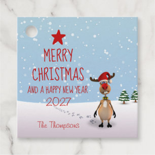 Funny Reindeer Christmas New Year Tree 2027 Favour Tags