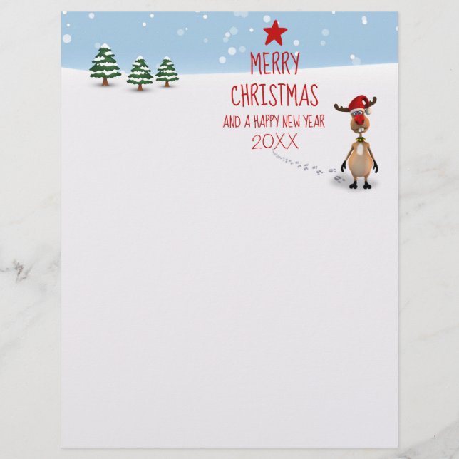 Funny Reindeer Christmas New Year Tree Stationery (Front)