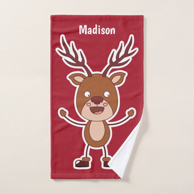 Funny Reindeer custom name hand towel (Hand Towel)