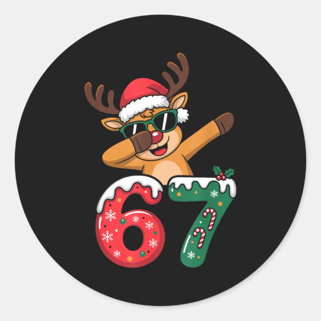 Funny Reindeer Dab Six Seven 67 Christmas Dabbing  Classic Round Sticker (Front)