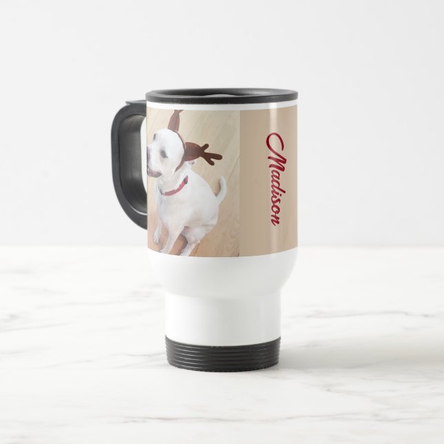 Funny Reindeer Dog Custom Name Christmas Travel Mug (Front Left)
