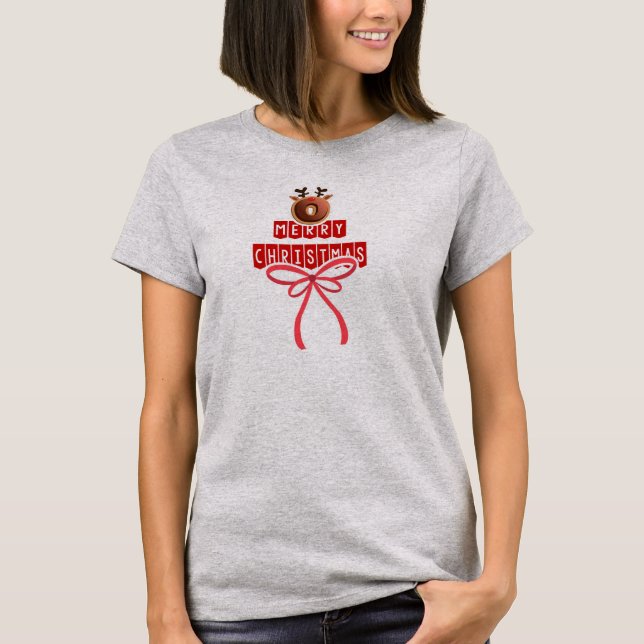 Funny Reindeer Doughnut Modern Merry Christmas T-Shirt (Front)