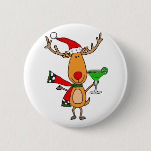 Funny Reindeer Drinking Margarita Christmas Art 6 Cm Round Badge
