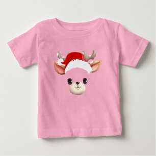 Funny Reindeer Face happy Merry Christmas Family Baby T-Shirt
