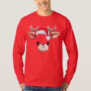 Funny Reindeer Face happy Merry Christmas Family T-Shirt