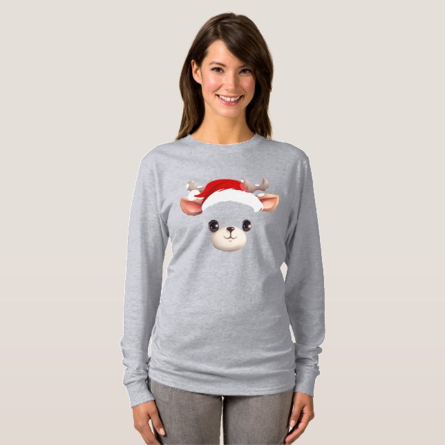 Funny Reindeer Face happy Merry Christmas Family T-Shirt (Front Full)