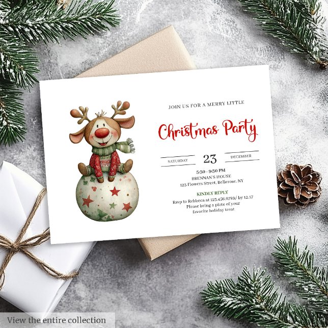 Funny Reindeer festive watercolor holiday invites (Funny Reindeer festive watercolor holiday invitation)