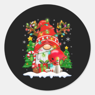Funny Reindeer Gnome And Bowling Ll Christmas Ligh Classic Round Sticker