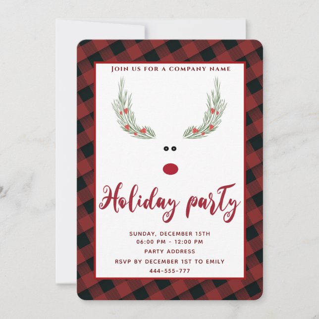Funny reindeer holiday party corporate invitation (Front)