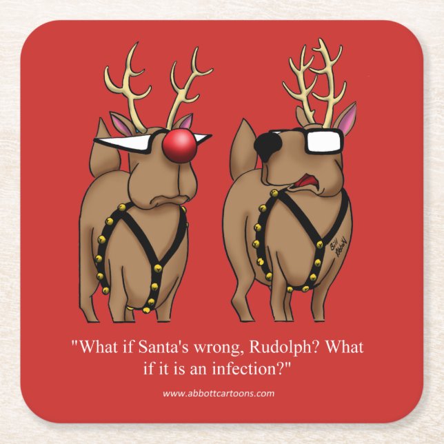 Funny Reindeer Humour Cartoon Holiday Coaster Gift (Front)