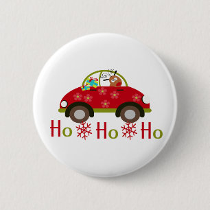 Funny Reindeer in car Christmas HO HO HO 6 Cm Round Badge
