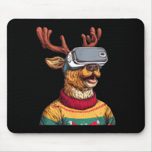Funny Reindeer In Christmas Sweater And Vr Headset Mouse Pad