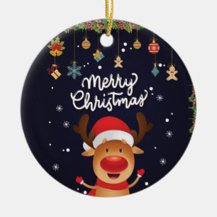 Funny Reindeer Merry Christmas Ceramic Tree Decoration