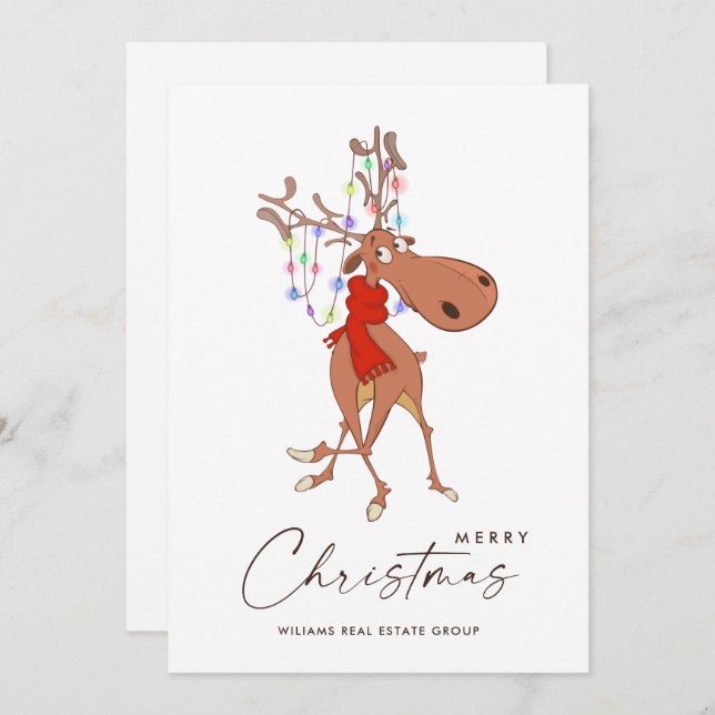 Funny Reindeer Merry Christmas Corporate Greeting Holiday Card (Front/Back)