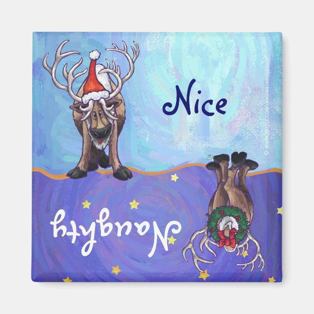 Funny Reindeer Naughty Nice Holiday Magnet (Front)