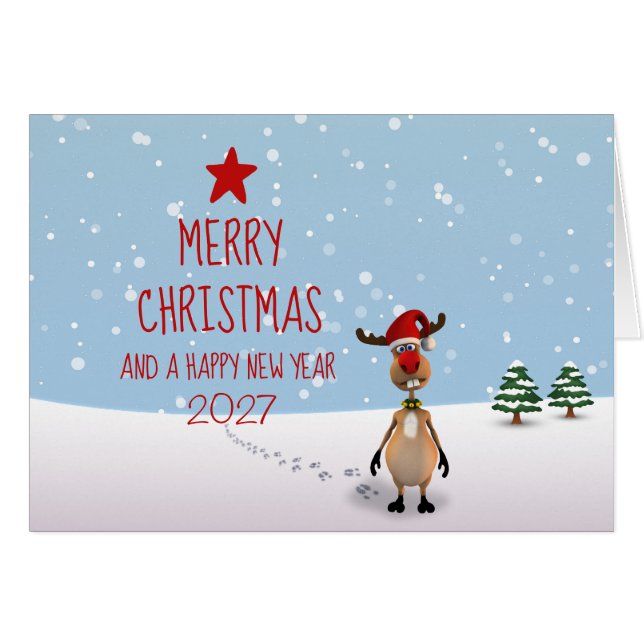 Funny Reindeer New Year Christmas Tree 2025 (Front Horizontal)