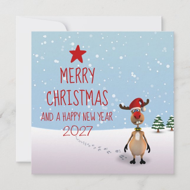 Funny Reindeer New Year Tree 2025 Christmas Invitation (Front)