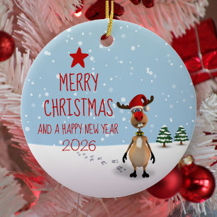 Funny Reindeer New Year Tree Christmas 2026 Ceramic Tree Decoration