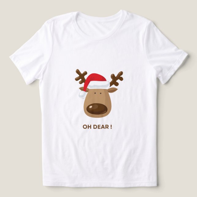 Funny Reindeer “Oh Dear!” Christmas T-Shirt Tri-Blend Shirt (Design Front)