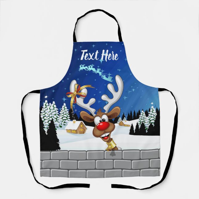 Funny Reindeer Peeking Christmas Meme  Apron (Front)