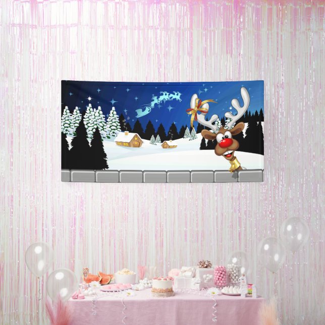 Funny Reindeer Peeking Christmas Meme  Banner (Party)
