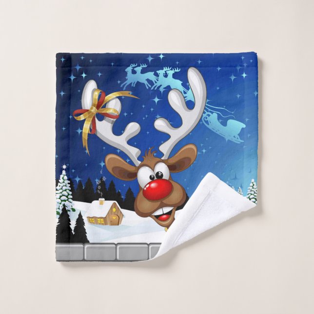 Funny Reindeer Peeking Christmas Meme  Bath Towel Set (Wash Cloth)