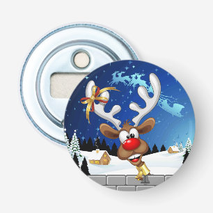 Funny Reindeer Peeking Christmas Meme Bottle Opener