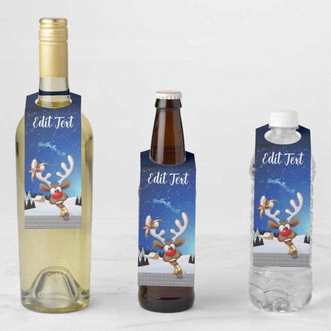 Funny Reindeer Peeking Christmas Meme  Bottle Tag (In Situ)