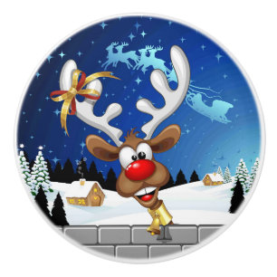 Funny Reindeer Peeking Christmas Meme  Ceramic Knob
