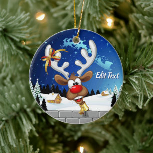 Funny Reindeer Peeking Christmas Meme  Ceramic Tree Decoration