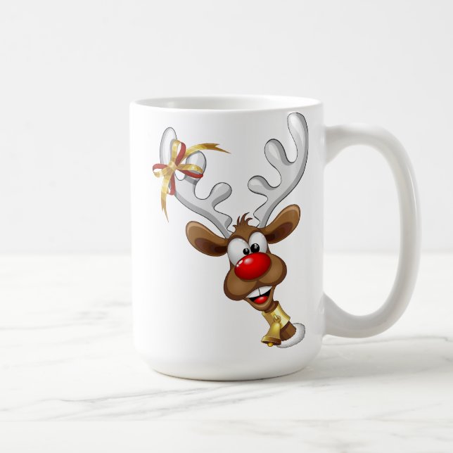 Funny Reindeer Peeking Christmas Meme  Coffee Mug (Right)