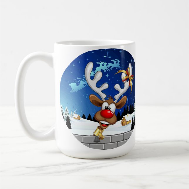 Funny Reindeer Peeking Christmas Meme  Coffee Mug (Left)