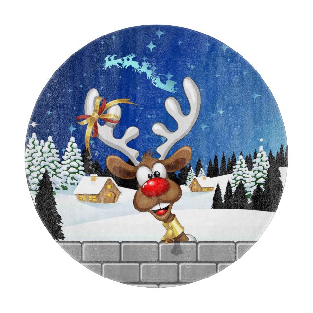 Funny Reindeer Peeking Christmas Meme  Cutting Board (Front)